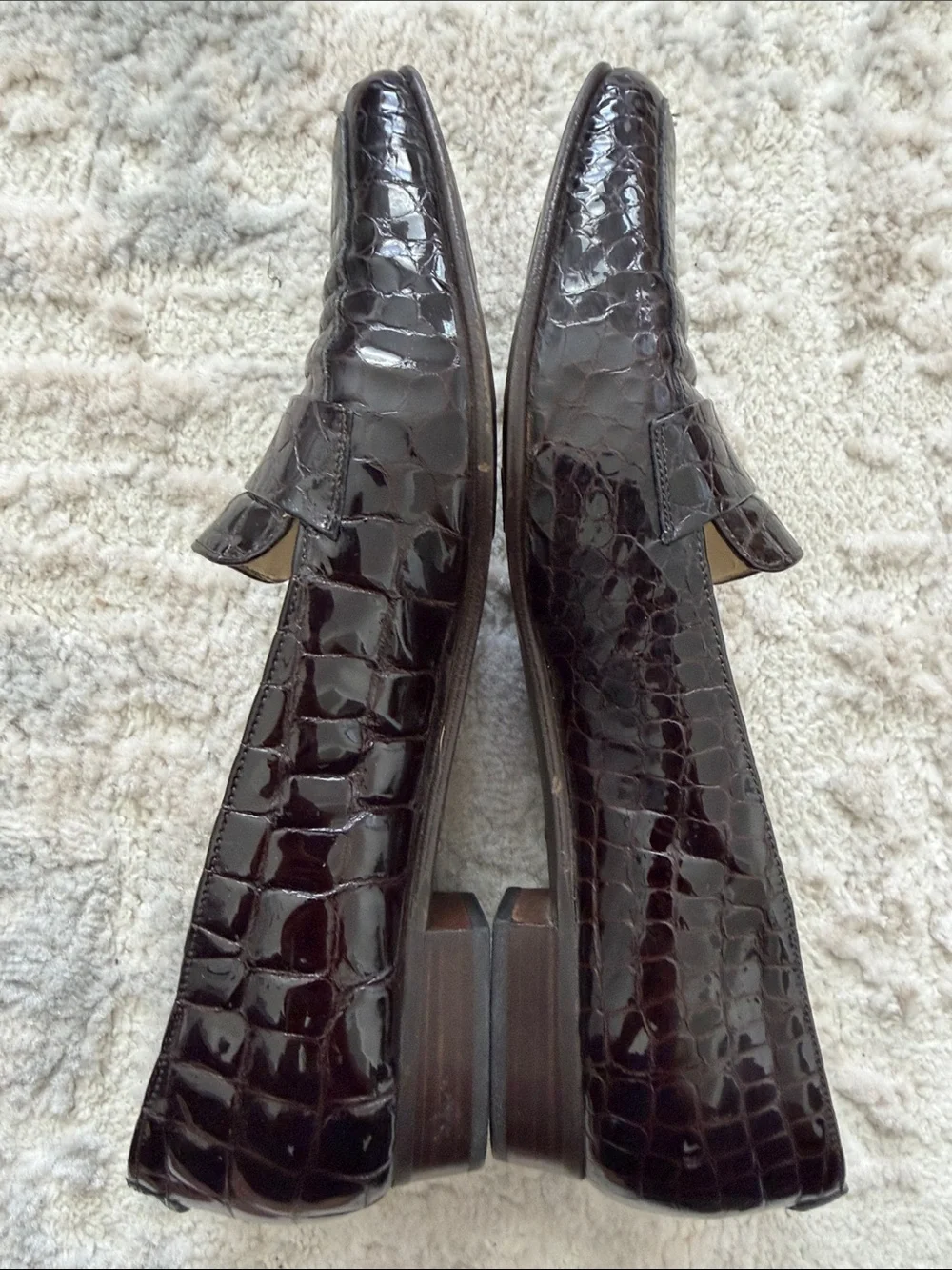 Beautiful Bally worn once  dark brown  Croc-Embossed Leather Loafers- impeccable